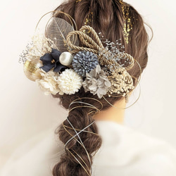 【金箔付】 髪飾り 水引 紐 成人式 卒業式 結婚式 ドライフラワー RC142 3枚目の画像