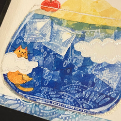 ミニフレーム原画「8月のクリームソーダとネコ」 3枚目の画像