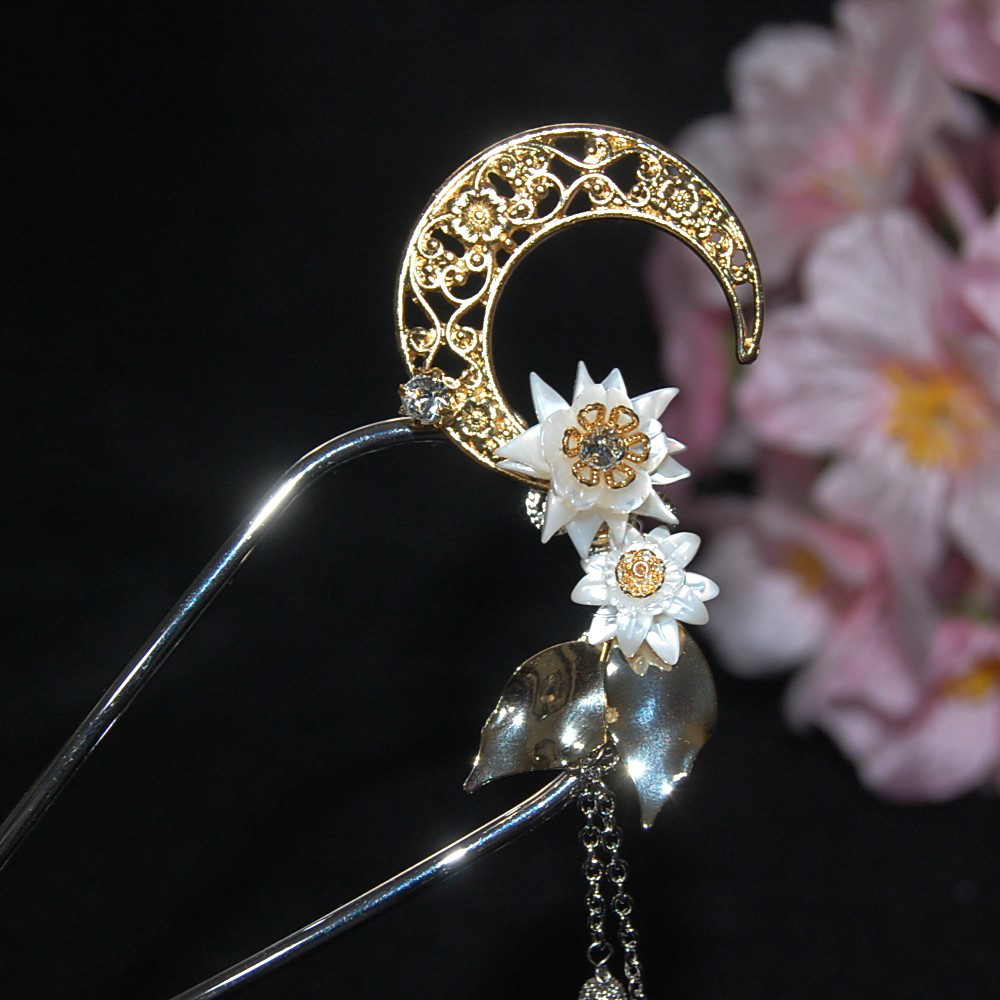 月下美人と月の雫のＵかんざし