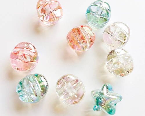 4個/16x15mm】縦穴 ぷっくり 星型 ビーズ ハンドメイドパーツ k/星