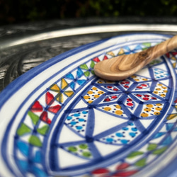 チュニジア・ナブールの陶器　19cmオバール皿　2枚セット　テンション上がる風車 23＆澄んだブルー 69 7枚目の画像