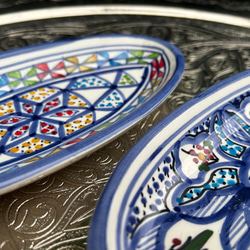 チュニジア・ナブールの陶器　19cmオバール皿　2枚セット　テンション上がる風車 23＆澄んだブルー 69 2枚目の画像