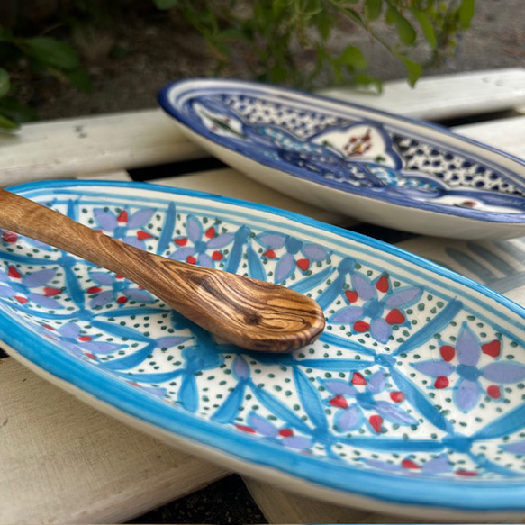 チュニジア・ナブールの陶器　19cmオバール皿　2枚セット　人を酔わす青 55＆澄んだブルー 69 10枚目の画像
