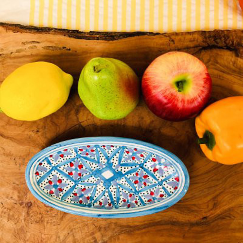 チュニジア・ナブールの陶器 19cmオバール皿 2枚セット 人を酔わす青