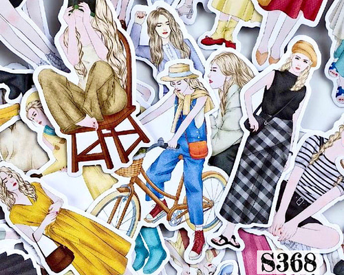 海外ステッカー　女の子　装飾　まとめ売り 送料無料【S368コラージュ素材】海外シール 女の子 人物 手帳