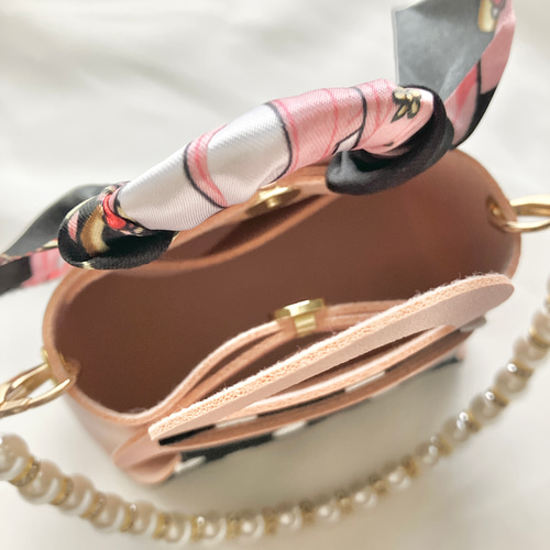 バックチャーム ミニバック ピンク ドット柄 パール持ち手付き OCHIBI