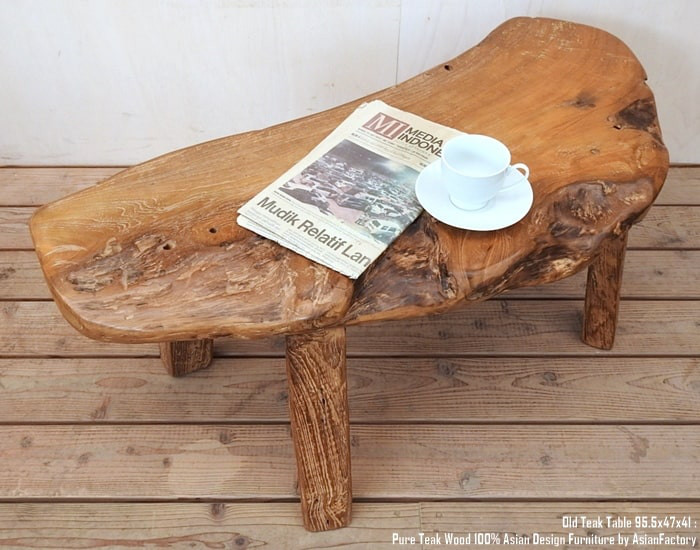 極厚オールドチーク テーブル 幅95.5cm × 奥行47cm × 高さ41cm 無垢材 ローテーブル センターテーブル