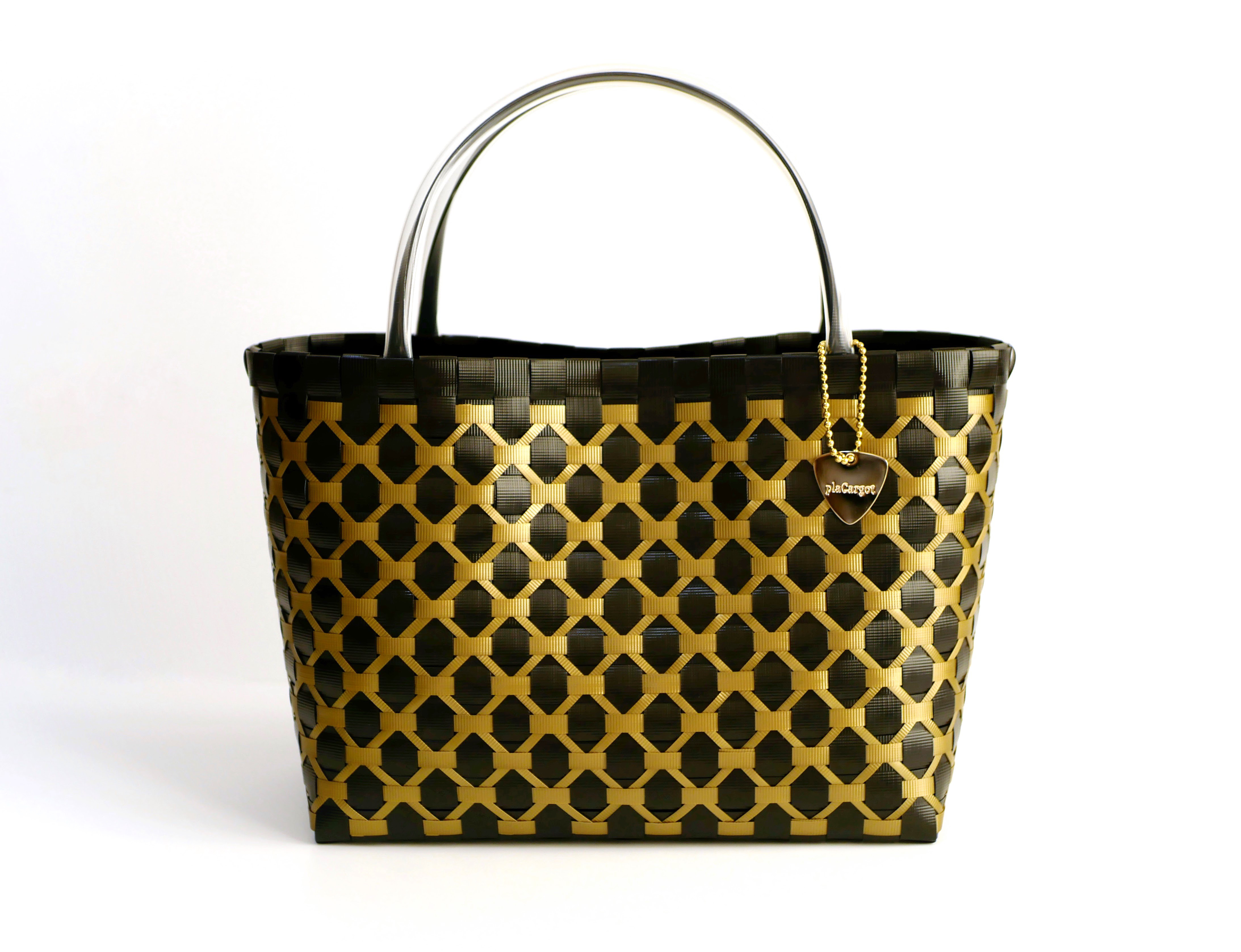 ブラック×ゴールド　M 2WAYプラカゴバッグ　かごバッグ　黒