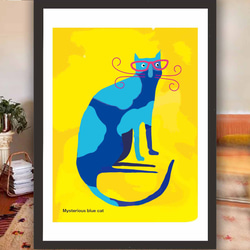 Blue Cat 　ネコ　イラスト　ポスター　A4 A3 A2 A1　アートポスター　アート/sei/検索　2272 1枚目の画像