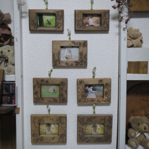 木彫りフォトフレーム☆カラーラインシリーズ☆ワスレナグサ☆材質榀の