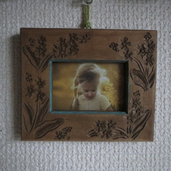 木彫りフォトフレーム☆カラーラインシリーズ☆ワスレナグサ☆材質榀の