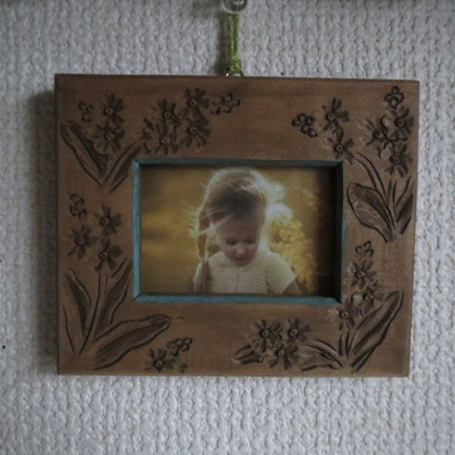 木彫りフォトフレーム☆カラーラインシリーズ☆ワスレナグサ☆材質榀の