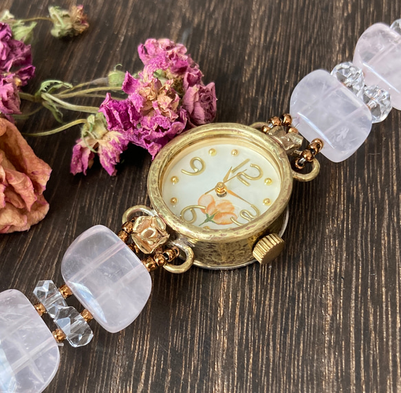 天然石腕時計 No.26~「薔薇に包まれて」 腕時計 LUNA SHIP ~彫金