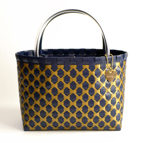 ネイビー×ゴールド M 2WAYプラカゴバッグ プラカゴ かごバッグ 青