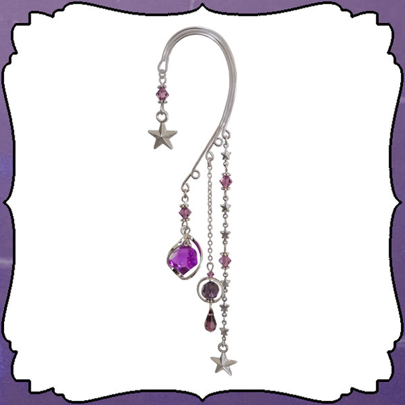 Star Star Drop Drop 紫色耳鉤適用於一隻耳朵銀色銀色適合女士男士女士男士萬聖節 第1張的照片