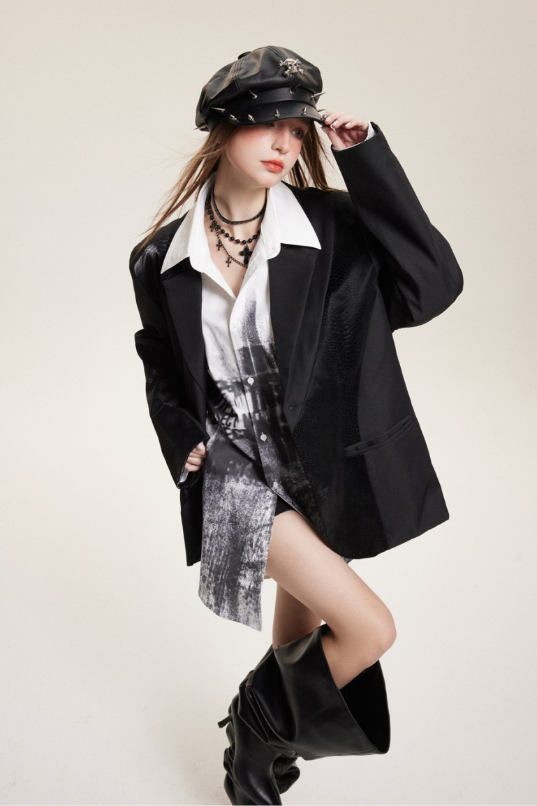 レディース*メンズ両用·ブレザーの襟にデニムをあしらったジャケット 20-1355 6,466円