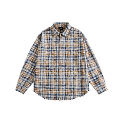 24春の新品メンズ・レディース共用・レトロなチェックシャツ長袖シャツ 2カラー 20-1356 12枚目の画像