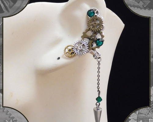 スチームパンク steampunk 歯車 ゼンマイ 緑グリーン 銀 シルバー