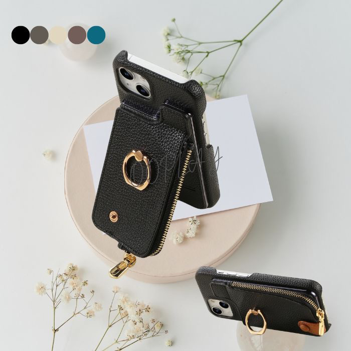 ♡全機種対応♡エレガンス iphone スマホケース カード収納 リング スタンド付き 15pro 15 14