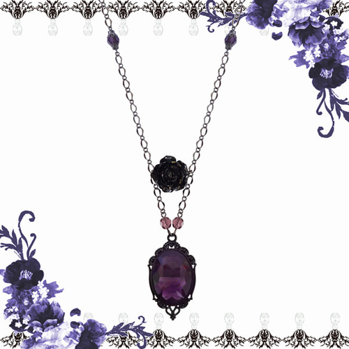 薔薇 バラ ストーン ペンダント 紫パープル ネックレス 女性用 男性用  