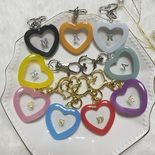 全8色展開・くすみカラーハートプレートチャーム【名入れ/文字