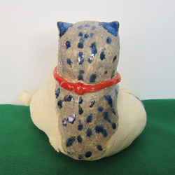 スコ座り招き猫　青縞斑　1点物　陶器　縁起物　置物　c21 3枚目の画像
