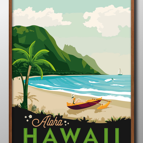 13986□アートポスター 絵画 A3サイズ『ハワイ ダイヤモンドヘッド