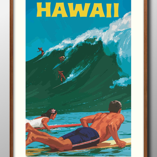 13987□アートポスター 絵画 A3サイズ『ハワイ サーフィン トラベル