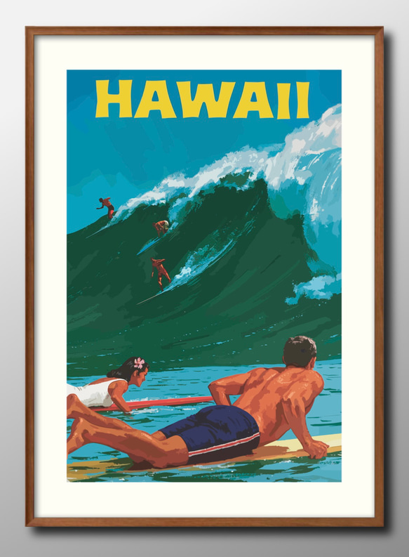 50’s アメリカ モザイクタイル 絵画 額 ビンテージ ハワイ ハワイ サーフィン 1950年代 アメリカ ヴィンテージ 広告 額付