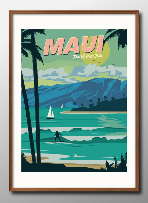 13990□アートポスター 絵画 A3サイズ『ハワイ マウイ島』イラスト