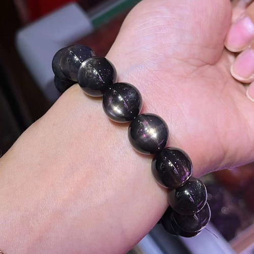 12.5mm 天然無処理 ブラックサンストーン ブレスレット 12.5mm 天然無処理 ブラックサンストーン ブレスレット