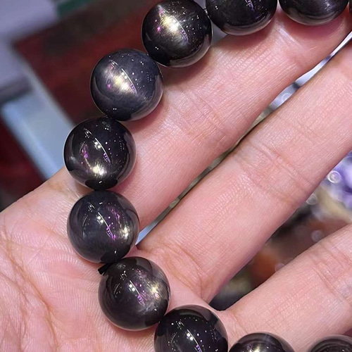 12.5mm 天然無処理 ブラックサンストーン ブレスレット 12.5mm 天然無処理 ブラックサンストーン ブレスレット