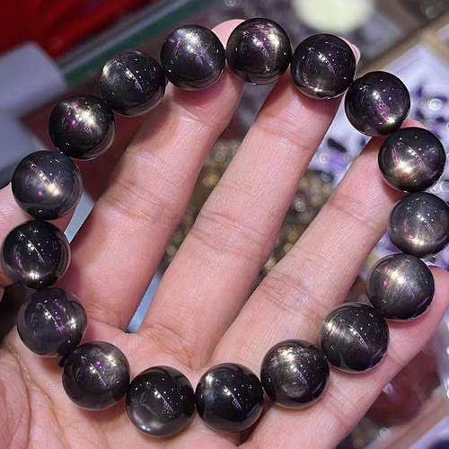 12.5mm 天然無処理 ブラックサンストーン ブレスレット 12.5mm 天然無処理 ブラックサンストーン ブレスレット