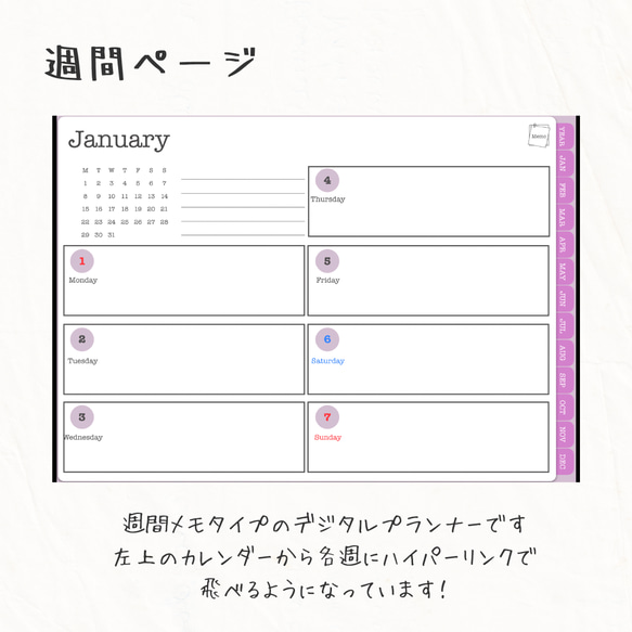 【iPad手帳】2024年1月始まりデジタルプランナー週間メモVer.✍️シンプルタイプ 4枚目の画像