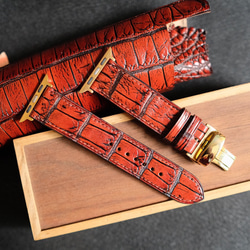 Vintage wood&black aligator 高級革時計ベルトワニ革時計ベルトアップルウォッチ時計バンド 11枚目の画像