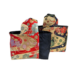 朱×金正絹袋帯のリメイクワンハンドルバッグ 5枚目の画像