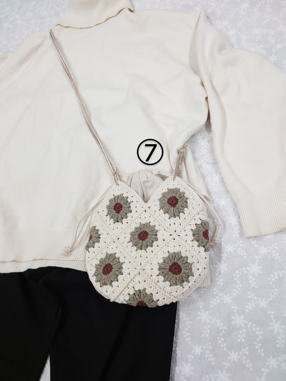 花柄モチーフ編みショルダーバッグ(7種類) 8枚目の画像