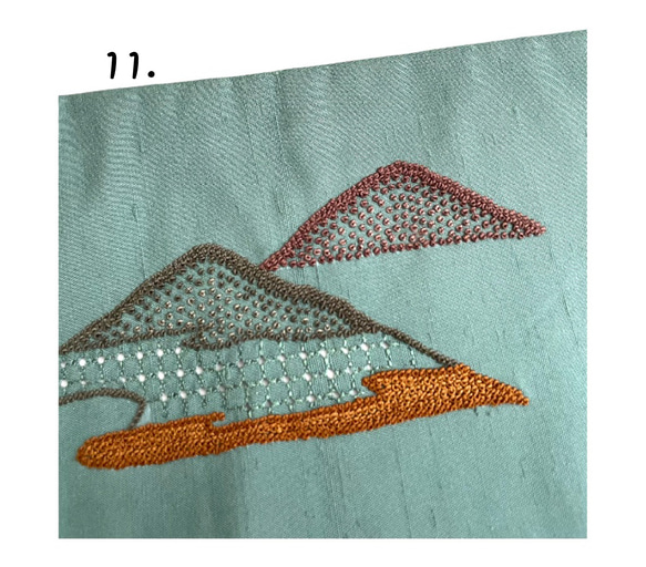 【手軽にお太鼓-作り帯】正絹　名古屋帯　刺繍　グリーン 11枚目の画像