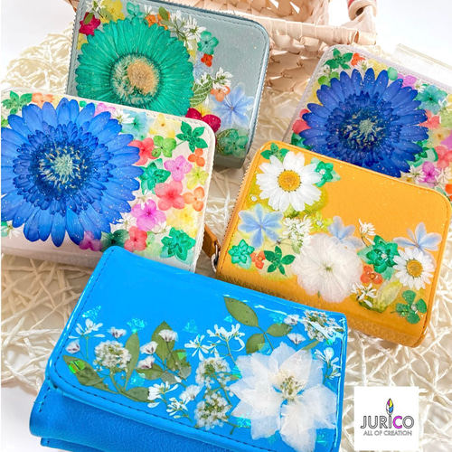 押し花で作る　ミニ財布・コンパクト財布 お花たっぷりのコンパクト財布・ミニ財布 フルオーダーメイドでお作り
