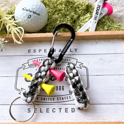 パラコード✶ゴルフティーホルダー✶ミニ2重リング✶カラビナ色