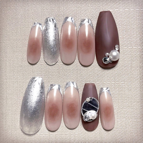 モカベージュガラスフレンチネイル ネイルチップ（つけ爪） Lack  