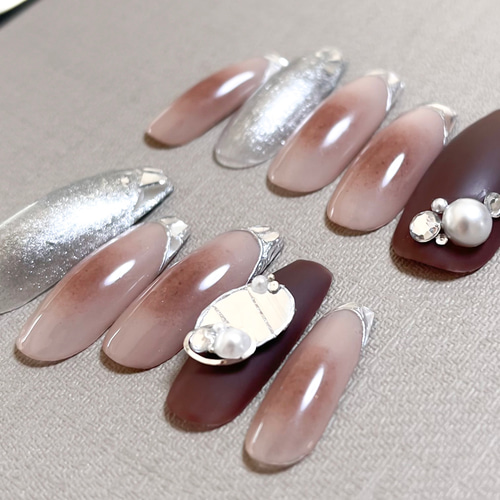 モカベージュガラスフレンチネイル ネイルチップ（つけ爪） Lack