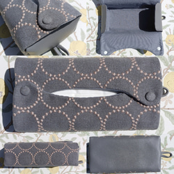 ♥累計販売200点♥⭐椅子張り用高級生地⭐ミナペルホネン　くるみボタンのティッシュケース　鼻セレブ　タンバリン　受注制作 9枚目の画像