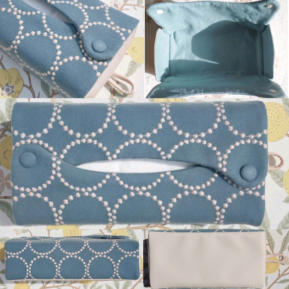 ♥累計販売200点♥⭐椅子張り用高級生地⭐ミナペルホネン　くるみボタンのティッシュケース　鼻セレブ　タンバリン　受注制作 10枚目の画像