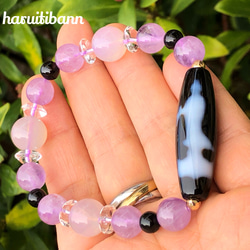 九眼天珠×水晶回紋珠×龍紋瑪瑙(ドラゴンアゲード)天然石ブレスレット