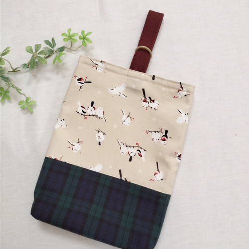 サイズオーダー・巾着タイプに変更もOK【 シマエナガ×ブラックウォッチ