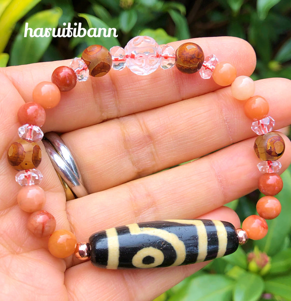 100年料器天珠ブレスレット　二眼天珠 二眼天珠の天然石ブレスレット