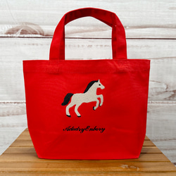 選べる3色展開】お馬さんの刺繍のキャンバスデイリーミニトートバッグ