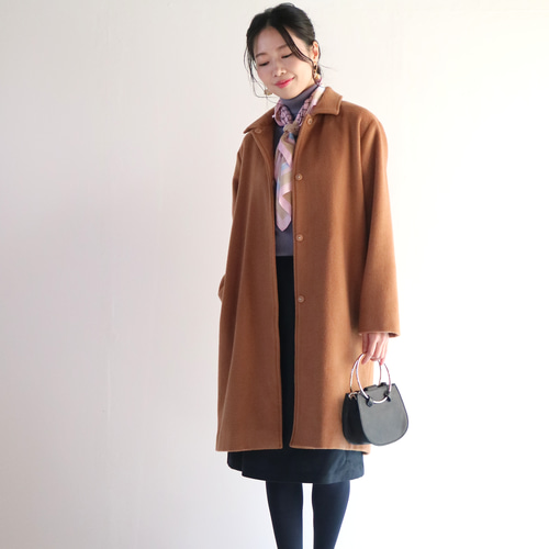 New【キャメル】高級ソフトウール混ポケット付きステンカラーコート