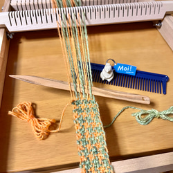 〔紡ぎ糸〕しろくま貯金箱　手織りマフラー　千鳥格子 5枚目の画像